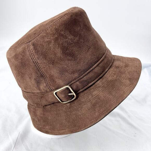 Vintage Echtes Leder Brown Suede Tall Bucket Cap Unisex 9\